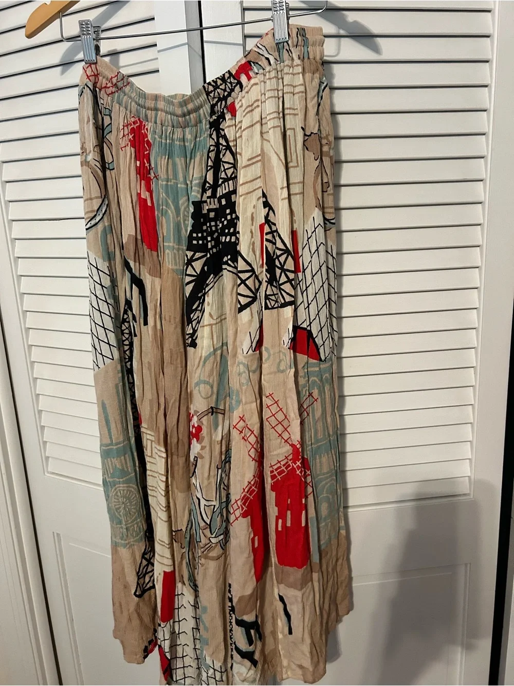 Bohemian Printed Maxi Skirt in Beige, Red & Teal